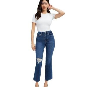 Good American Blue High-Rise Ankle Cropped Flare Jeans